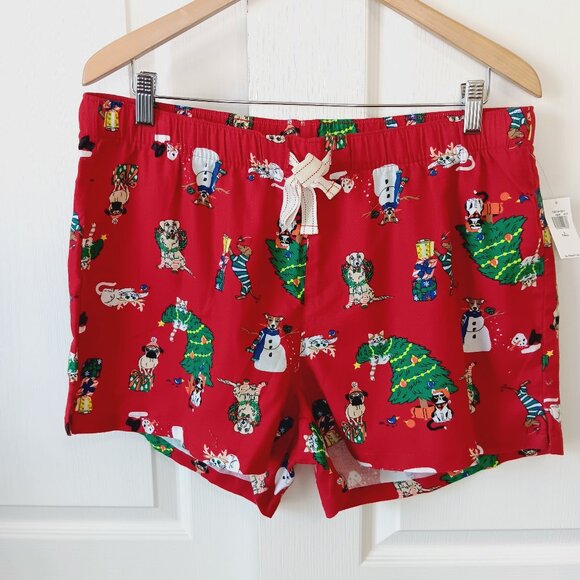 TALL Old Navy Women's Red Flannel Christmas Dog/Cat Sleep Shorts Size L Tall - Picture 1 of 11